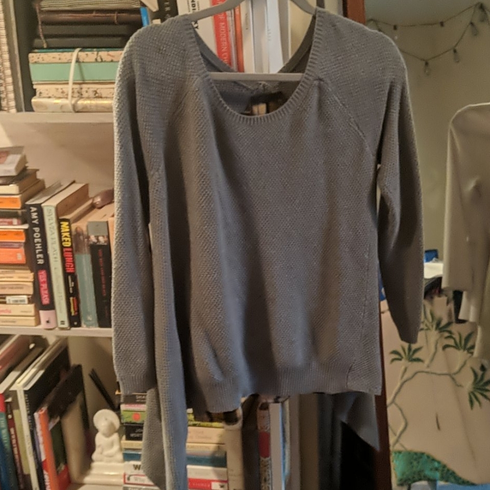 THML M grey sweater with plaid back, M